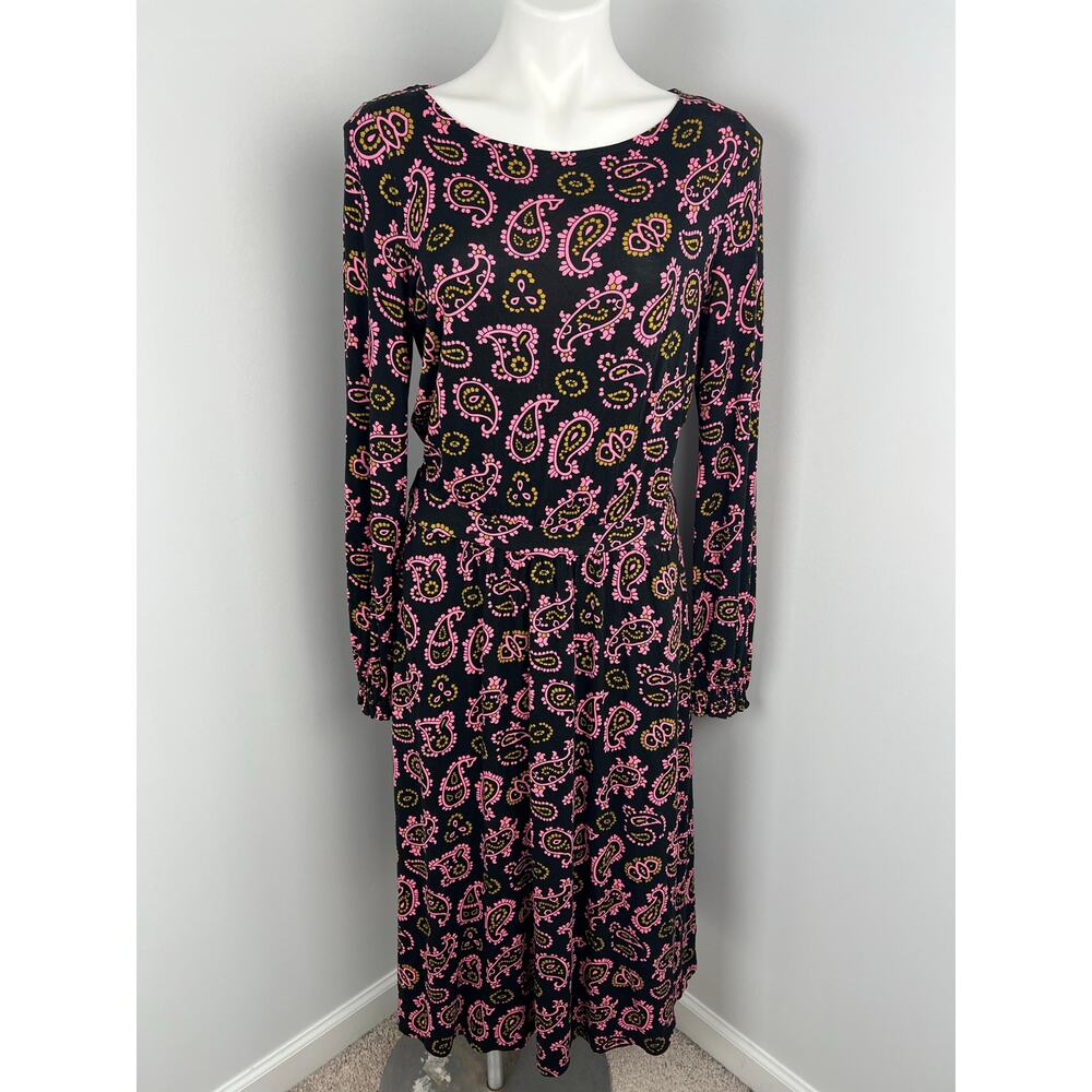 Boden Evelyn Paisley Black Pink Long Sleeve Midi Dress 8